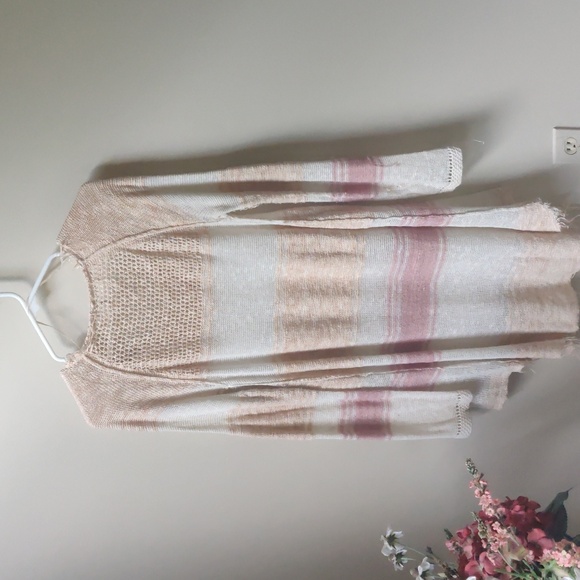 FREE PEOPLE Striped Tunic Sweater Cream Coral Rose M - Picture 6 of 9